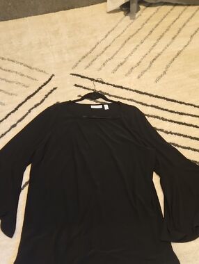 Susan Graver Black Long Sleeve Square Neck Top